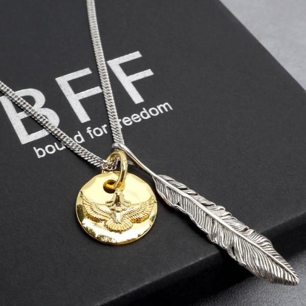 45cm) BFF ブランド シルバー925 フェザーネックレス 18k gp ダブル