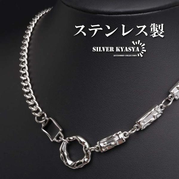 ステンレス ストーンネックレス デザインネックレス 幾何学ネックレス