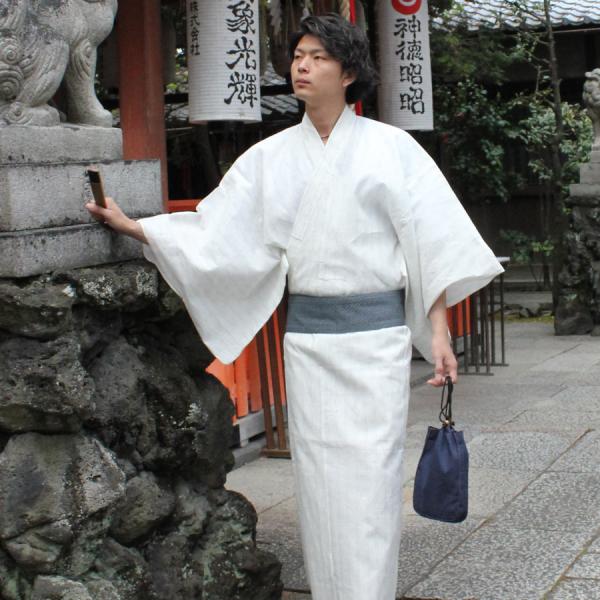 【単品】紳士綿麻しじら浴衣 05柄 千筋縞白 S/M/L/LL 織り生地のシンプルながらも趣きのある浴衣です。 :10101015:京のおしゃれ屋 通販 最高級品◆浴衣◆しじら織◆広襟◆藍◆紺色◆裄65.5肩丈151.5◆