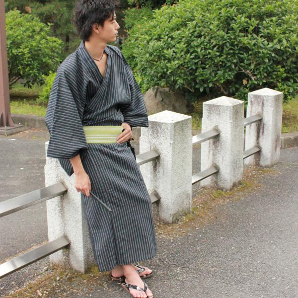 単品】紳士綿麻しじら浴衣 08柄 交互縞 S/M/L/LL 織り生地のシンプル