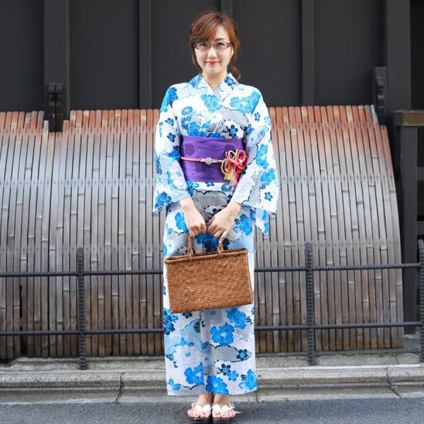 レディース 浴衣 単品 綿麻【29】麻混 高級 ゆかた 白系 菊 牡丹 : 京