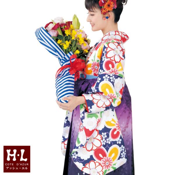 H.L（アッシュ・エル） [HL] 二尺袖着物 単品（002・紺）お手入れ簡単 
