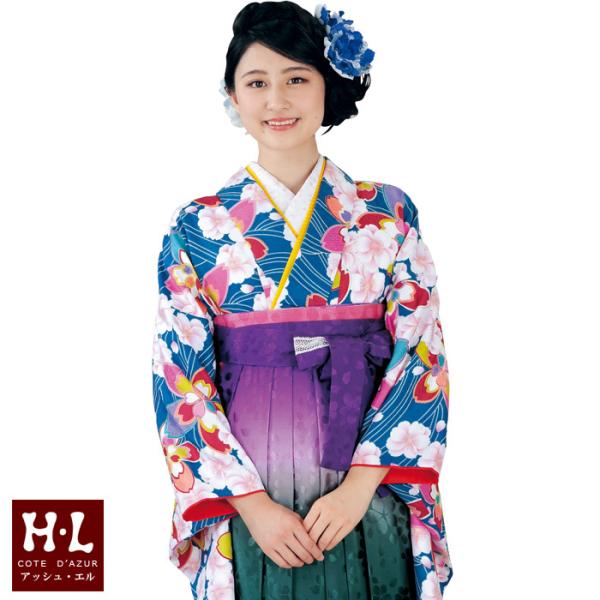 H.L アッシュエル [HL] 二尺袖着物 単品（007・青）お手入れ簡単 