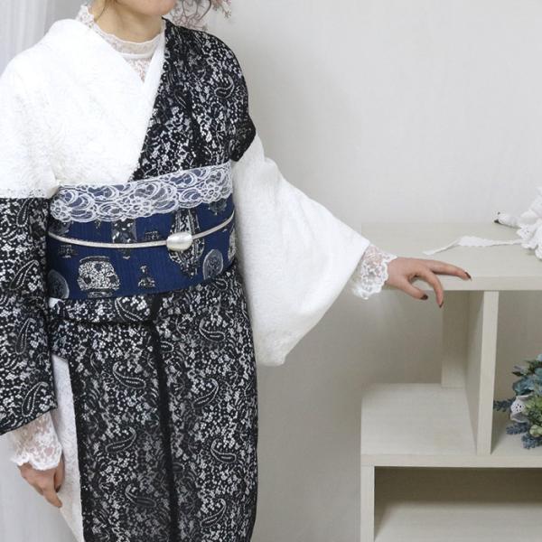 レース着物 [rslkmnt16] ラッセルレース 着物 袷着物 モノクロ 白 黒