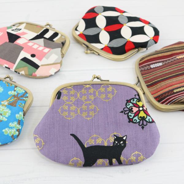 がま口 ポーチ [#50a] 小物入れ コスメポーチ ちりめん 動物 幾何学 水玉 和雑貨