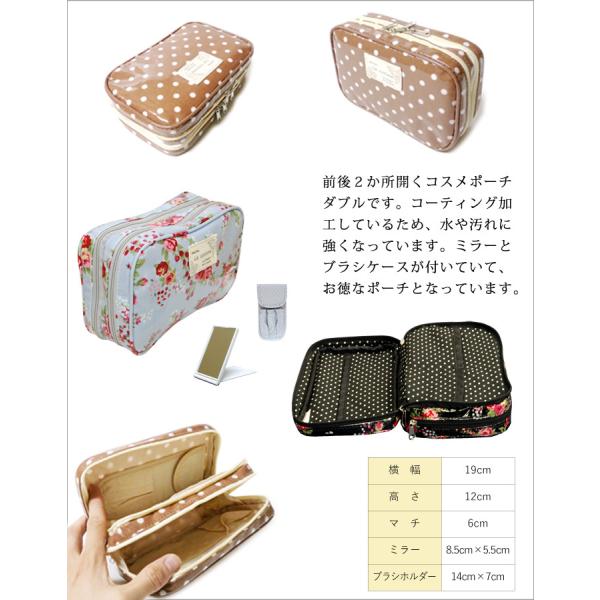 訳あり】【LaCotone】[CPD-01] コスメポーチ (ダブルジップ) ミラー鏡