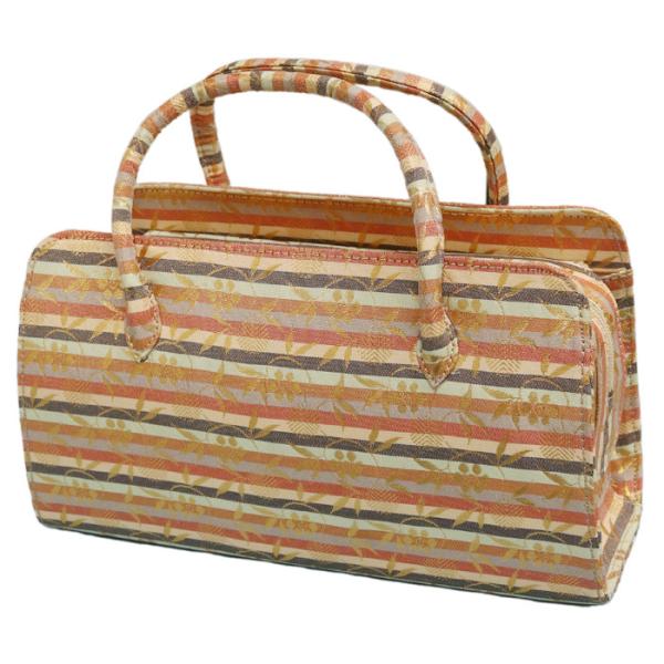 【匿名配送・新品・未使用】 利休バッグ　西陣織　本金　正絹　バッグ　バック 訳あり】【京都西陣生地】利休バッグ（08A010）金襴 縞 文様