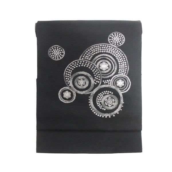 名古屋帯 正絹 黒 雪 結晶 〜スノークリスタル〜 ブラック 京玉響  