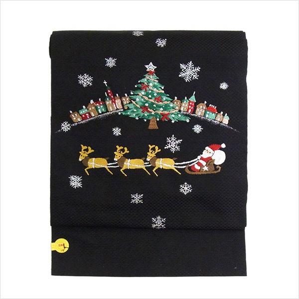 名古屋帯 正絹 黒 クリスマス 〜クリスマス・トナカイ〜 ブラック 京玉
