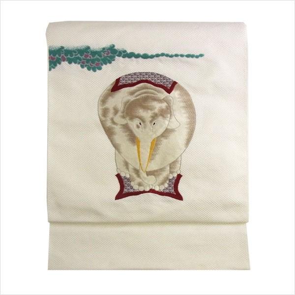 名古屋帯 正絹 白 伊藤若冲 〜白象〜 クリーム 京玉響 西陣織 : 名古屋  