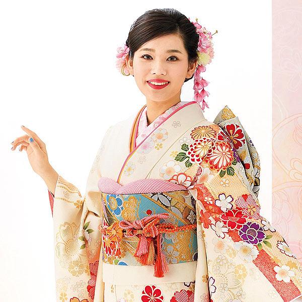 お誂え仕立付振袖成人式振袖購入b121-1 クリーム・アイボリー・白地 