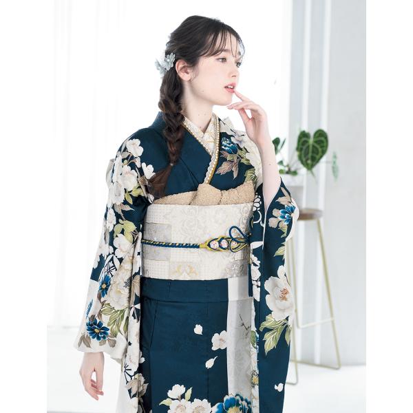 振袖 紺色 花柄 青/紺系 | 振袖コレクション | 成人式の振袖レンタル【花てまり