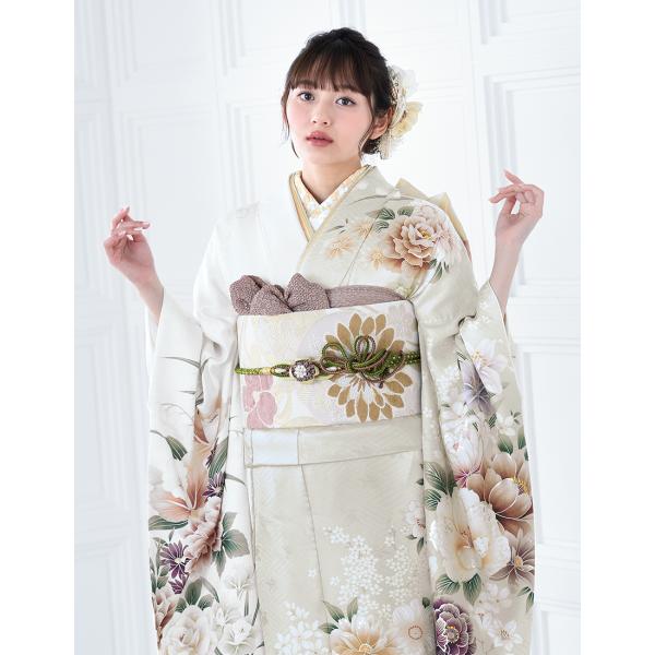 C−64振袖用、二部式作り帯、花柄 華徒然 × 吉木千沙都”の振袖-黒｜成人記念の新作振袖ご