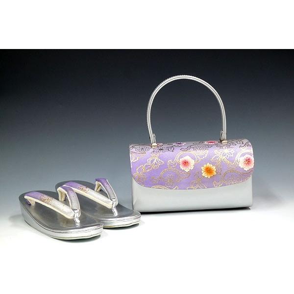 振袖用-草履バッグセット yazo5511-4 ・シルバー・薄紫/桜柄 【振袖