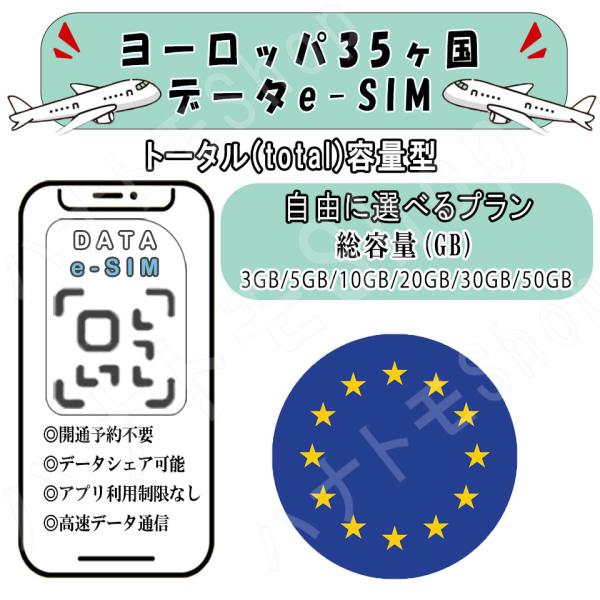 ヨーロッパ35ヶ国 esim プリペイドsim simカード 3GB/5GB/10GB/20GB/30GB/50GB 4G LTE 5G データ通信 テザリング可能