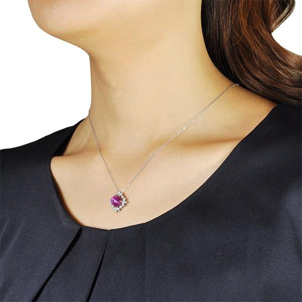 スタールビー ネックレス プラチナ 3.06カラット カボション 7月誕生石  