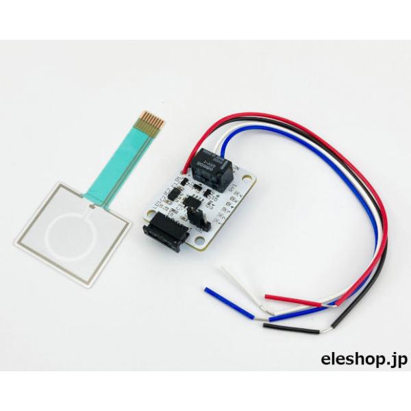 透明電極フィルムをセンサとした静電容量式のタッチスイッチです。ITOを利用したセンサに比べ、低コストで静電容量タッチセンサを構築できます。電源と信号線を繋ぐだけで、直ぐにタッチセンサ（スイッチ）として利用する事が出来ます。