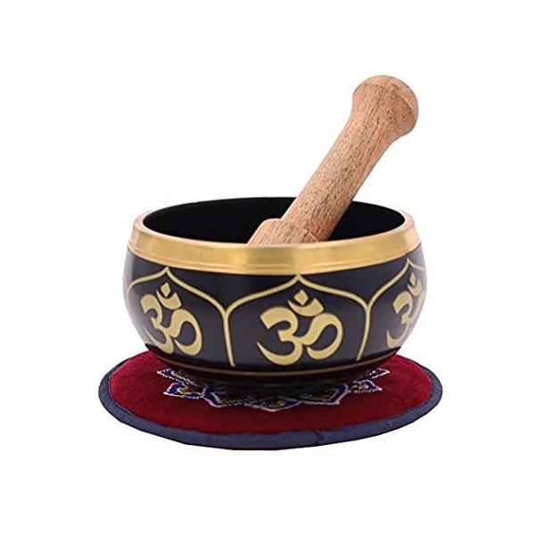 Yoga Meditation Om Peace Singing Bowl/Red Velvet OM Cushion/Wooden Mallet S