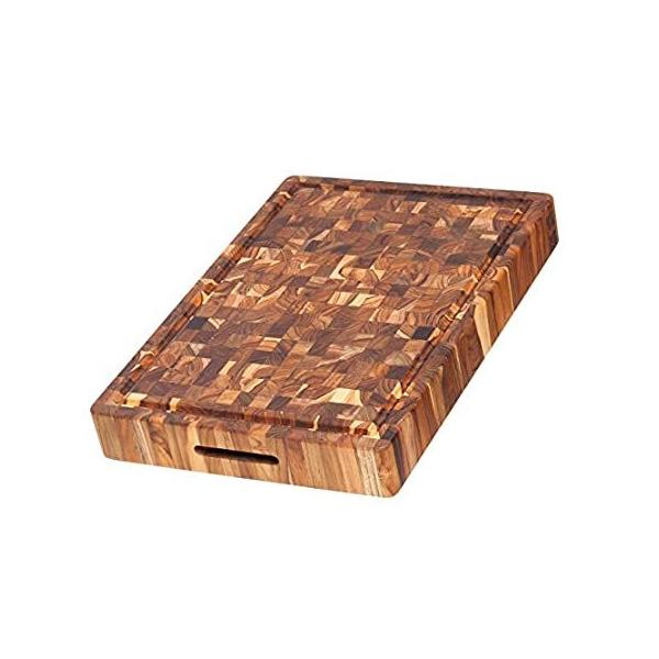 Teak Cutting Board - Rectangular Butcher Block With Hand Grip And Juice Can ���s�A���i