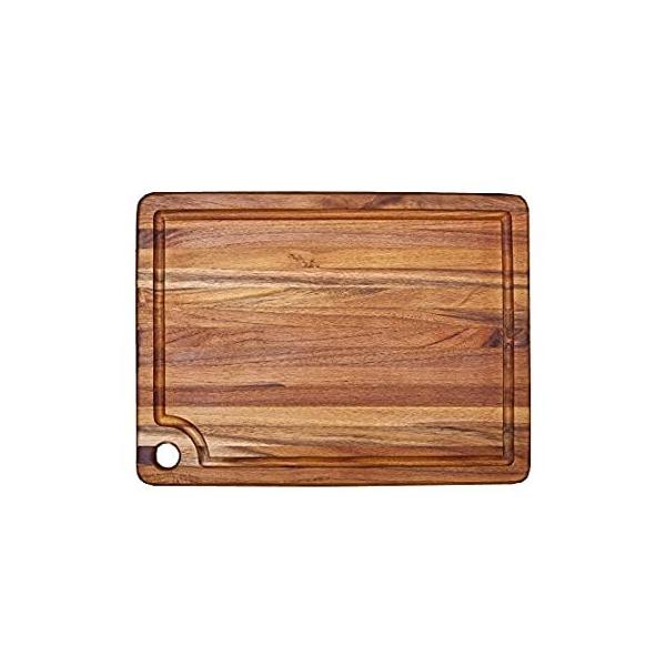 Teak Cutting Board - Rectangle Edge Grain Board With Corner Hole And Juice  ���s�A���i