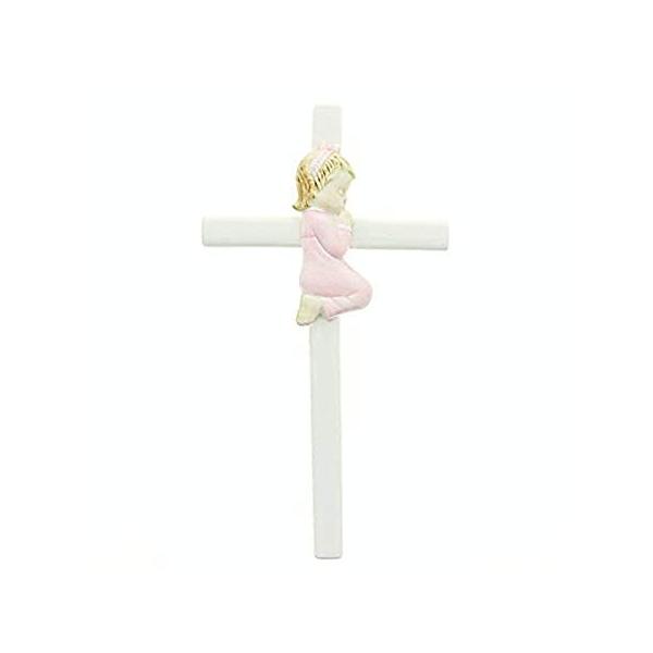 Praying Girl Hand Painted White Porcelain 7.5 inch Wall Cross