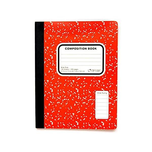Top Flight Coloured Marble Composition Book, 100 Sheets, Wide Rule, 25cm x  sAi
