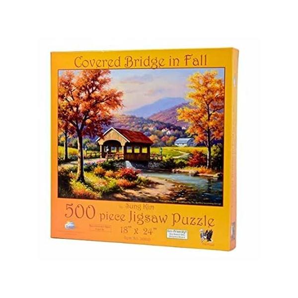 SUNSOUT INC Covered Bridge in Fall 500 pc Jigsaw Puzzle