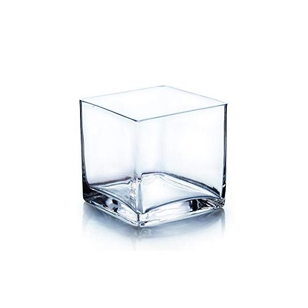 WGV Cube Glass Vase, Candle Holder, 5"x5"x5", Clear Elegant Floral Accent Container Planter Terrarium Storage for Wedding Party Ceremony Event Office