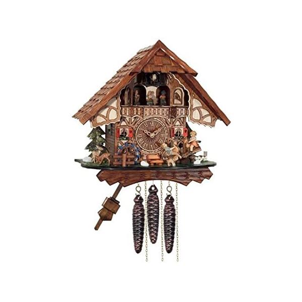River City Clocks One Day Musical Cuckoo Clock Cottage with Boy and Girl on