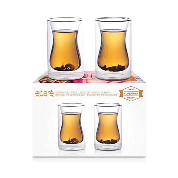 Epar�� Turkish Tea Cups - Set Of Two - Double-Walled Glass Tea Cup - Coffee Mug - Espresso - Cappuccino Beverages Cup