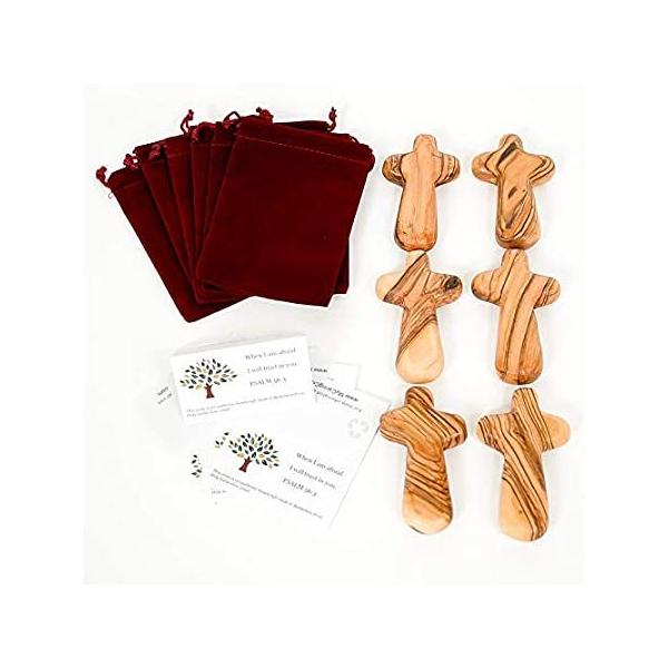 6 Olive Wood Holding Cross Comes with Velvet Bag &amp; Certificate