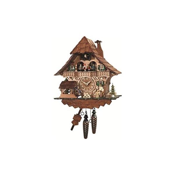 Engstler Quartz Cuckoo Clock Black Forest House with Moving Wood Chopper an