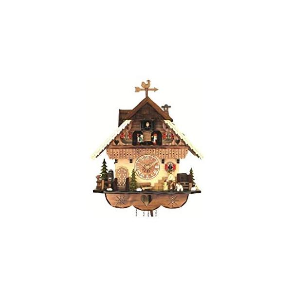 Engstler Quartz Cuckoo Clock Black Forest House with Moving Wood Chopper an