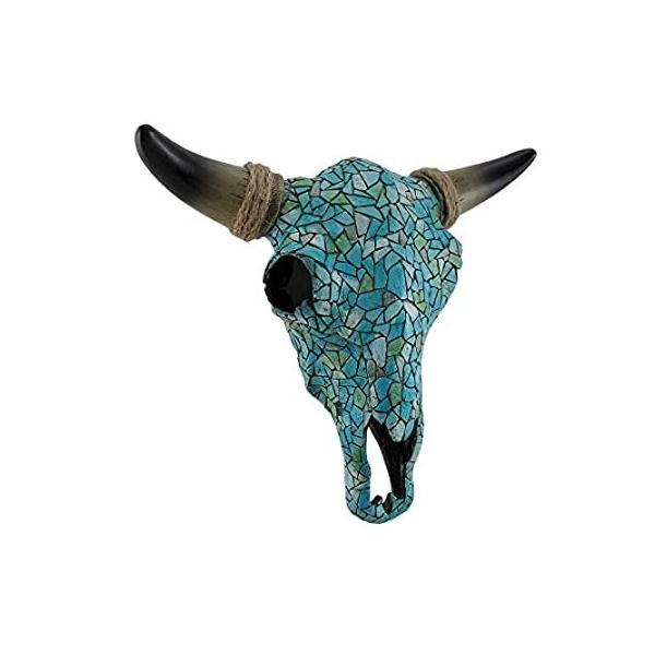 ���U�C�N �^�[�R�C�Y �X�e�B�A(����) ���W���̕Ǌ|������/ Mosaic Turquoise Steer Skull Wall Hanging(���s