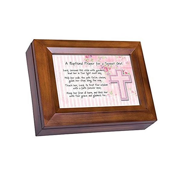 Cottage Garden Baptismal Prayer for a Sweet Girl Wood Finish Jewelry Music