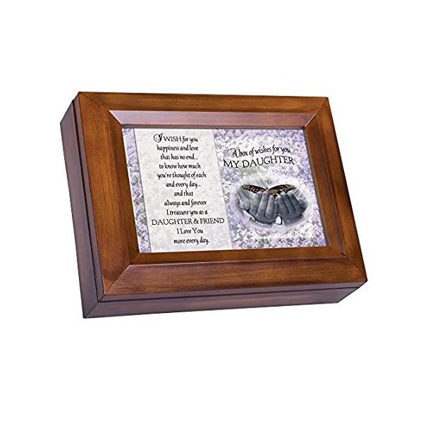 Cottage Garden My Daughter Dark Wood Finish Jewelry Music Box - Plays Tune