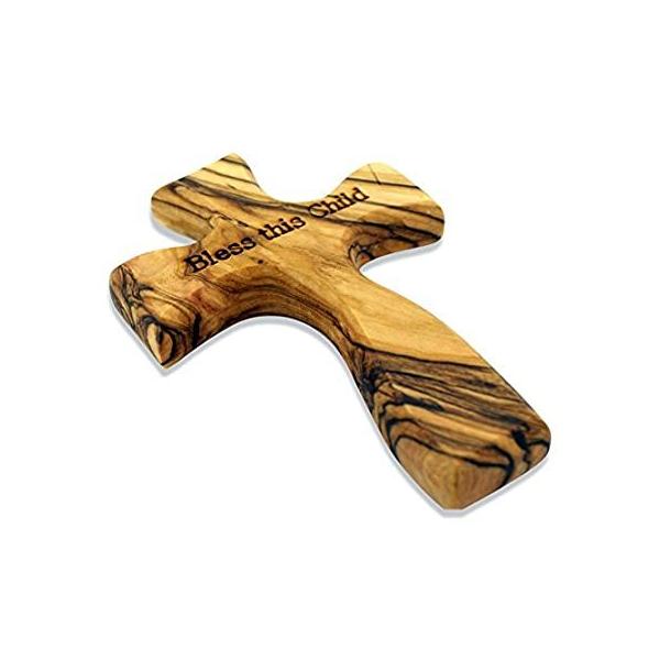Bless This Child Olive Wood Comfort Cross | Made of Genuine Olive Wood from