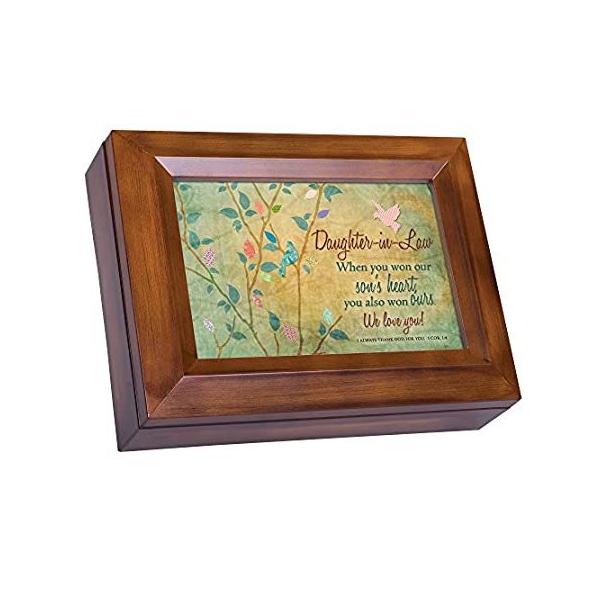 Cottage Garden Daughter-in-Law We Love You Wood Finish Jewelry Music Box -