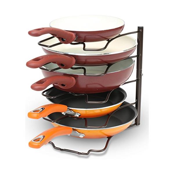 DecoBros Kitchen Counter and Cabinet Pan Organizer Shelf Rack, Bronze