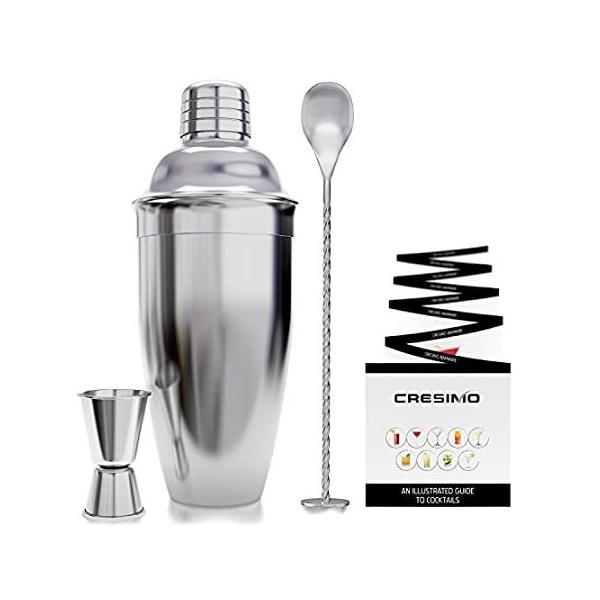 Cocktail Shaker Set by Cresimo - Stainless Steel Bartending Kit with 24 Oun