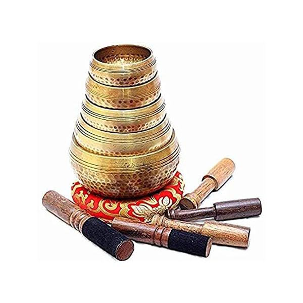 Singing Bowl Nepal-Beaten Tibetan Singing Bowl Set of 5 Hand Hammered - Bud