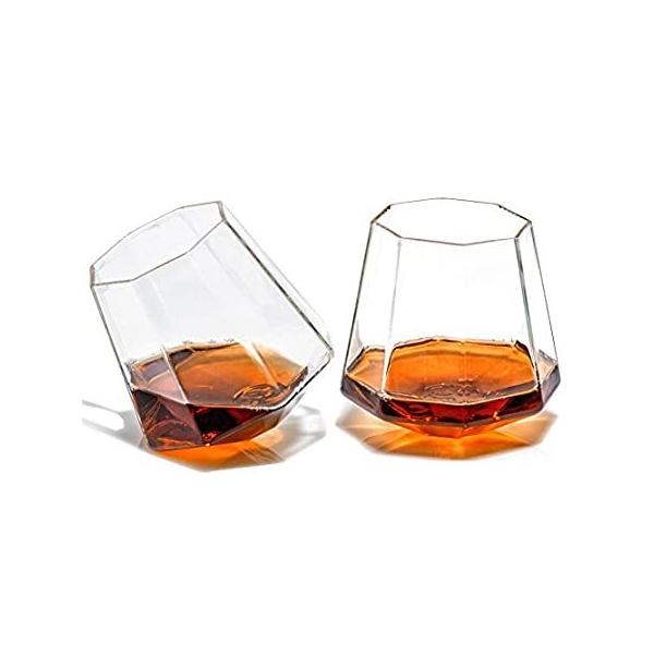 Diamond Whiskey Glasses - Rocks Glass for Rum, Tequila, Scotch Glasses - Wh