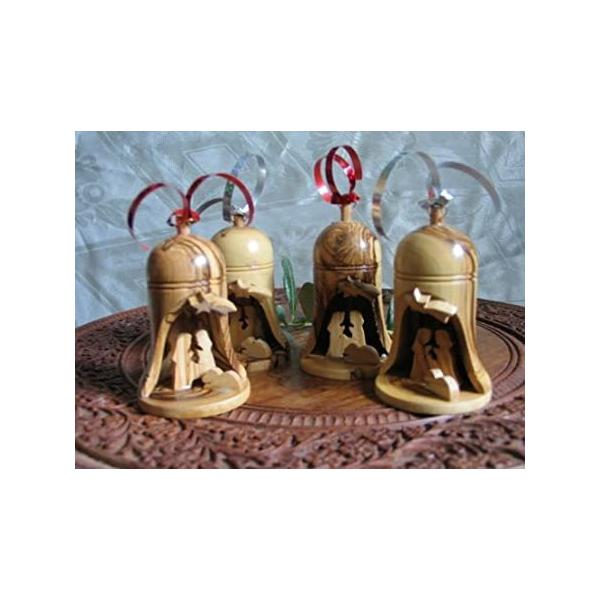 4 Olive Wood Bell Christmas Ornaments From Bethlehem by Holy Land Imports [ ���s�A���i