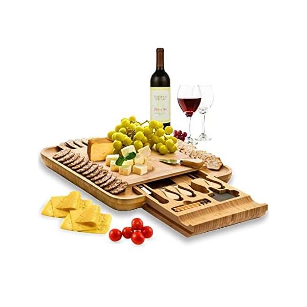 Bamb�e�Vsi by Belmint 100% Natural Bamboo Cheese Board &amp; Cutlery Set with Sl ���s�A���i