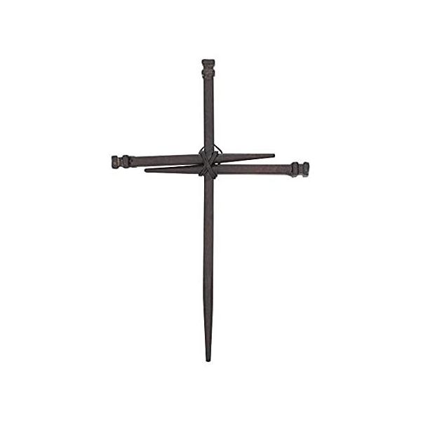 Small Three Driven Nails Brown Rust Look 8.5 Metal Wall Cross