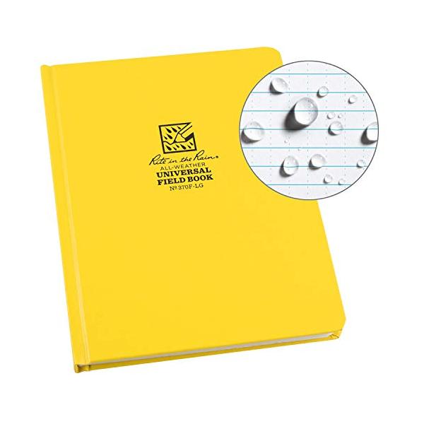 Rite in the Rain Weatherproof Hard Cover Notebook, 6 3/4" x 8 3/4", Yellow Cover, Universal Pattern (No. 370F-LG)