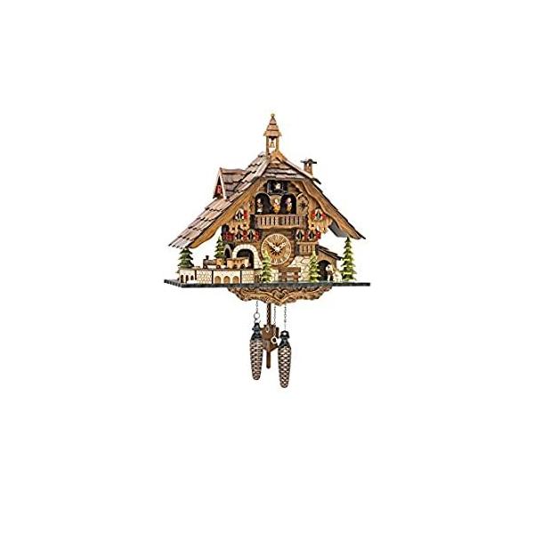 Quartz Cuckoo Clock Black Forest House with Moving Train, with Music EN 481