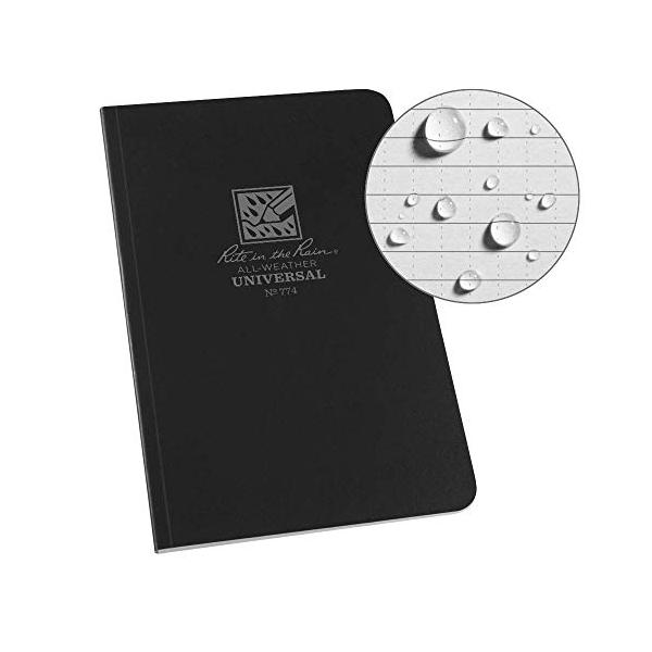 Rite in the Rain Weatherproof Soft Cover Notebook, 4 5/8" x 7 1/4", Black Cover, Universal Pattern (No. 774)