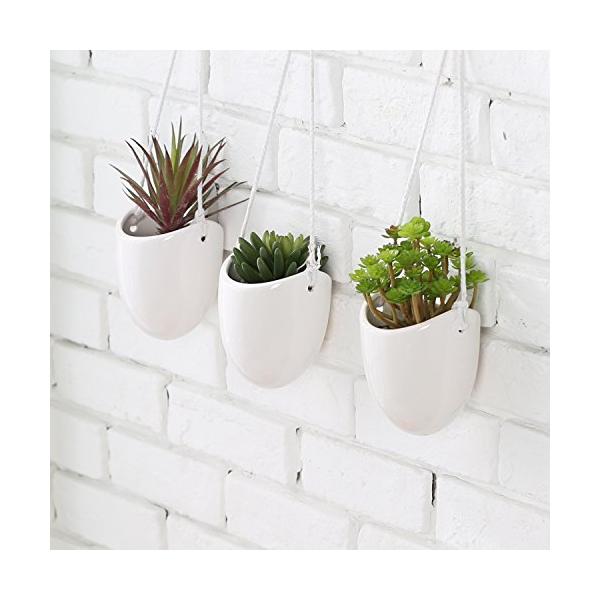 MyGift Modern Ceramic Hanging Planters, Succulent Plant Pots, Set of 3, White