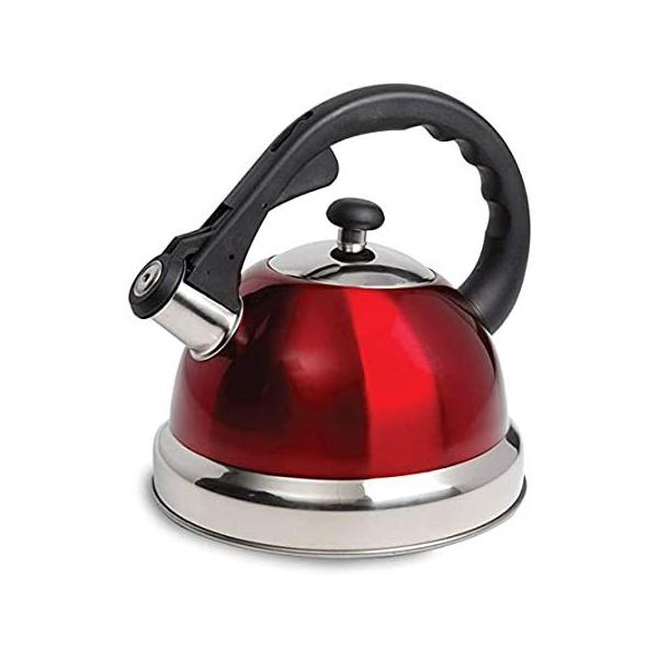 Mr Coffee Claredale Stainless Steel Whistling Tea Kettle, 2.2 Quarts, Red